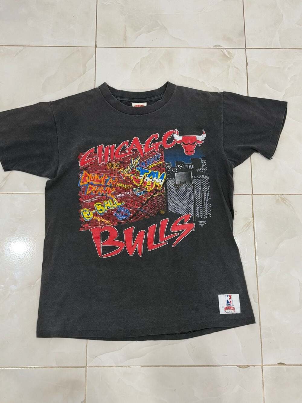 Vintage 90s Chicago Bulls Cement Hip-Hop Brick Shirt Nutmeg Men L USA